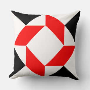 Red Black White abstract geometric pattern Cushion