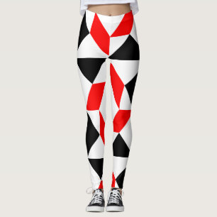 Red Black White abstract geometric pattern Leggings
