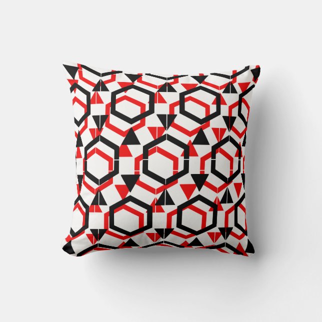 Red black white abstract pattern solid back cushion (Front)