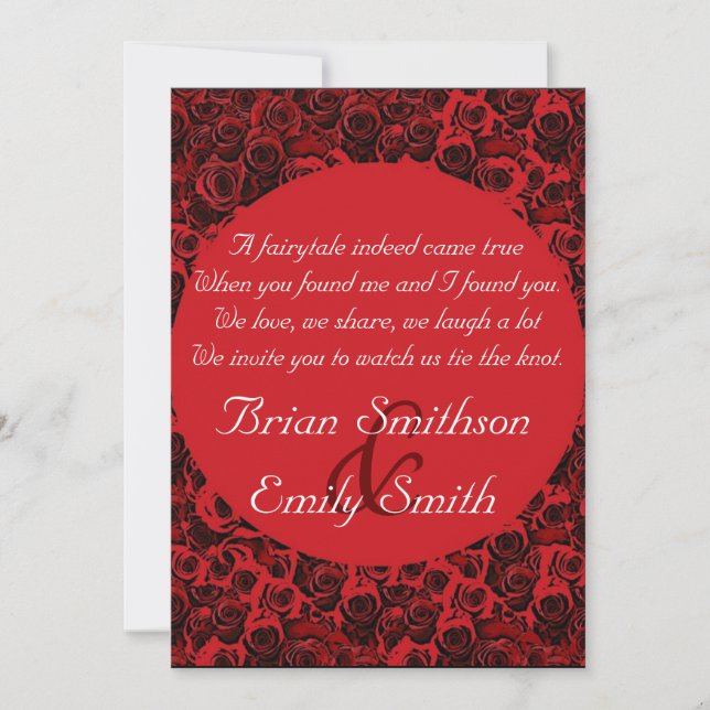 Red black white artistic roses wedding invitations (Front)