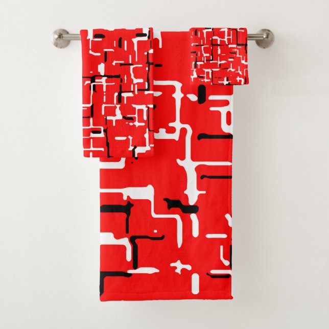 Red Black White Bath Towel Set (Insitu)