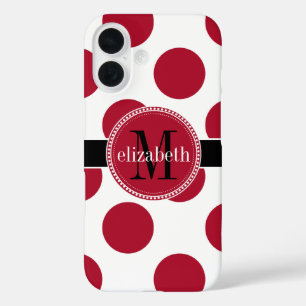 Red Black White Big Polka Dot Monogram iPhone 16 Case