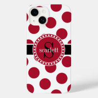 Red Black White Big Polka Dot Monogram