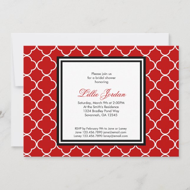Red, Black & White Bridal Shower Invitation (Front)