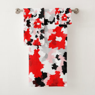 Red Black White Camo Abstract Design Bath Towel Set