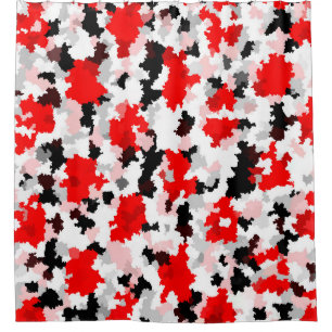 Red Black White Camo Abstract Design Shower Curtain