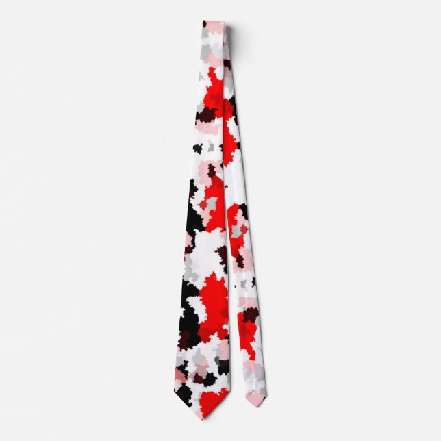 Red Black White Camo Abstract Design  Tie (Front)