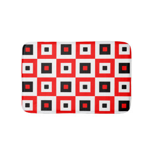 Red Black White Checkered Squares Pattern Design Bath Mat