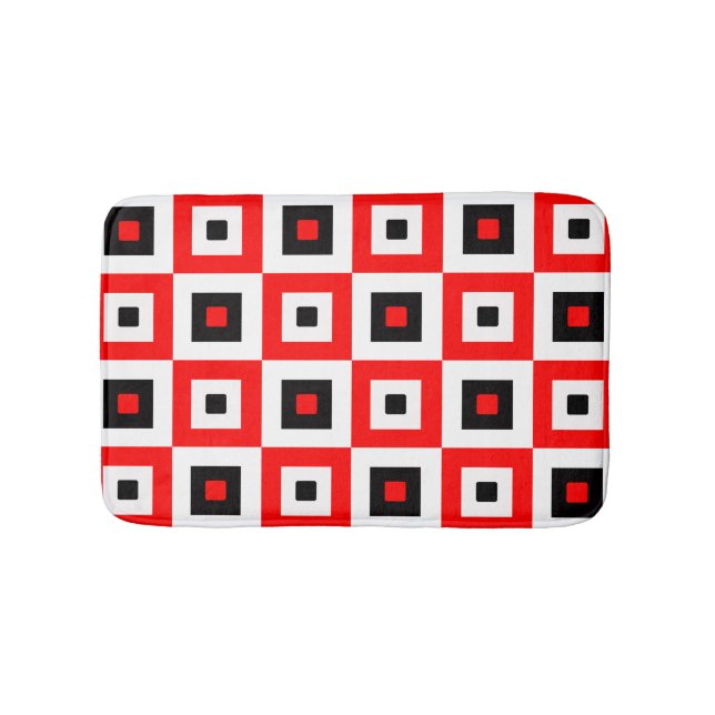 Red Black White Checkered Squares Pattern Design Bath Mat (Front)