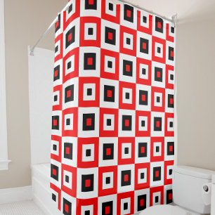 Red Black White Checkered Squares Pattern Design Shower Curtain
