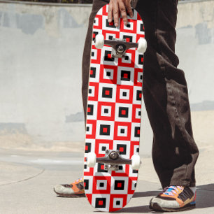 Red Black White Checkered Squares Pattern Design Skateboard