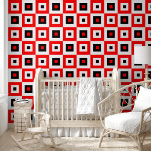 Red Black White Checkered Squares Pattern Design Wallpaper