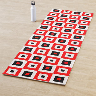 Red Black White Checkered Squares Pattern Design Yoga Mat