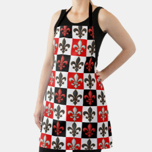 Red Black White Chequered Fleur-de-lis Design  Apron