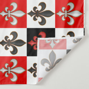 Red Black White Chequered Fleur-de-lis Design Fabric
