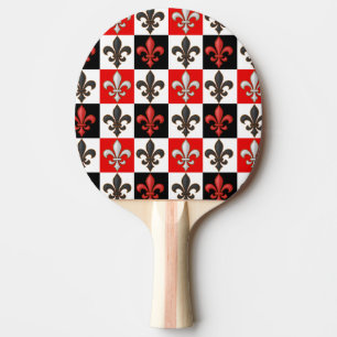 Red Black White Chequered Fleur-de-lis Design Ping Pong Paddle