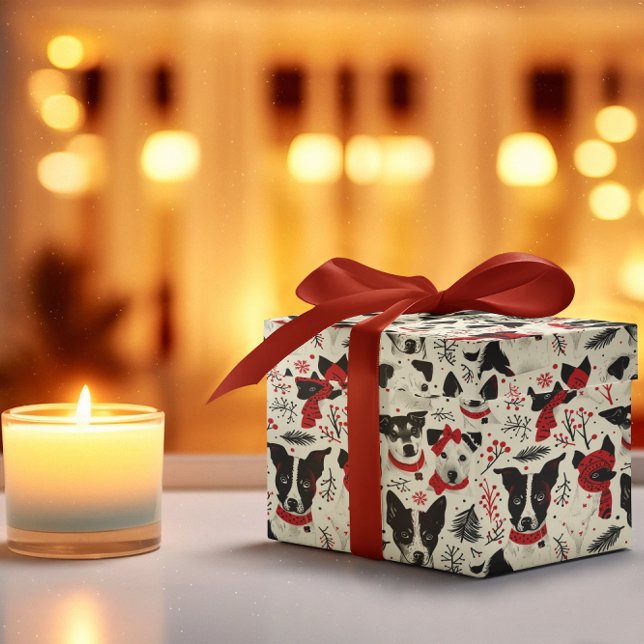 Red Black White Christmas Dogs Theme Pattern Wrapping Paper (Creator Uploaded)