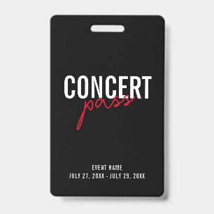 Red Black & White Concert Pass Custom ID Badge