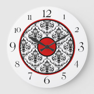 Red Black & White Damask Elegant 10.75" Clock