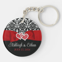 Red, Black, White Damask Love Hearts Wedding
