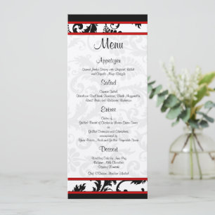 Red Black White Damask Monogram Menu