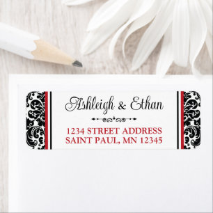 Red, Black White Damask Wedding Address