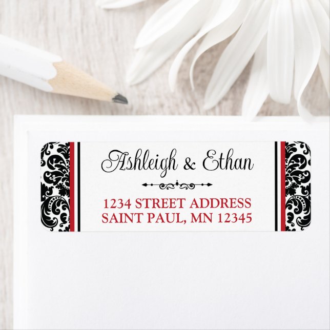 Red, Black White Damask Wedding Address (Insitu)