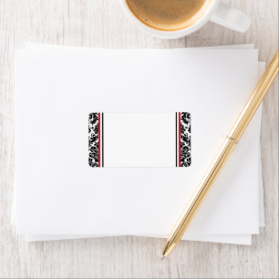 Red, Black White Damask Wedding Address Label