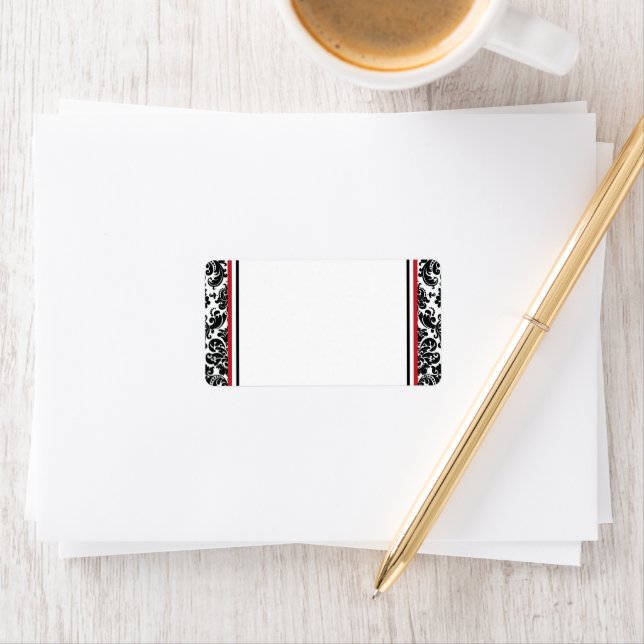 Red, Black White Damask Wedding Address Label (Insitu)