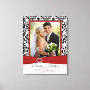 Red, Black, White Damask Wedding Canvas Print