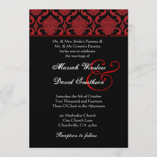 Red Black White Damask Wedding Metallic Template
