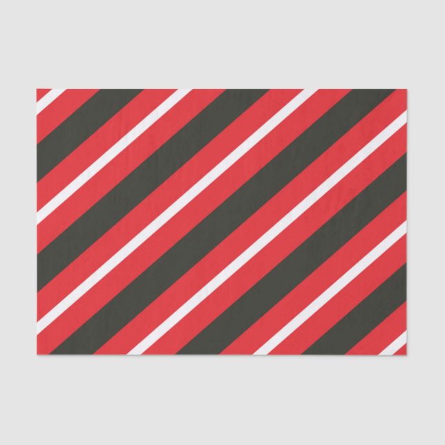 Red Black White Diagonal Lines Geometric Stripes Tissue Paper (Front)