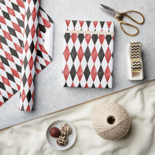Red Black White Diamonds Birthday Wrapping Paper