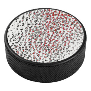 Red Black & White Faux Leather Sprinkle Design Hockey Puck