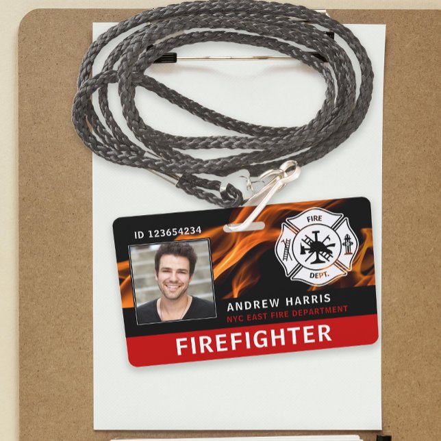 Red, Black & White Firefighter Photo ID ID Badge (Creator Uploaded)