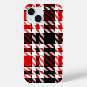 Red Black White Flannel Tartan Pattern Design iPhone 15 Case