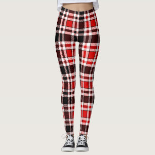 Red Black White Flannel Tartan Pattern Design Leggings
