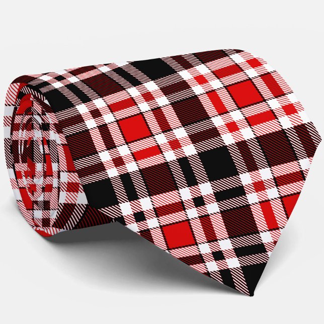 Red Black White Flannel Tartan Pattern Design  Tie (Creator Uploaded)