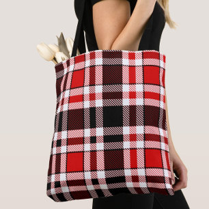 Red Black White Flannel Tartan Pattern Design Tote Bag