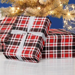 Red Black White Flannel Tartan Pattern Design  Wrapping Paper