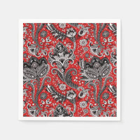 Red Black & White Floral Paisley Bohemian Boho