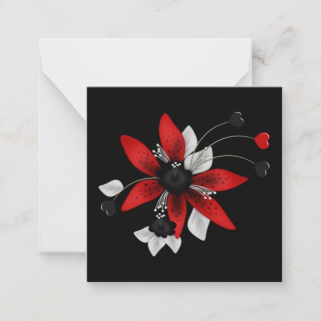 Red, Black & White Flower Card (Front)