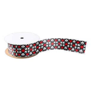 Red, Black & White Four Card Suit Icons Satin Ribbon