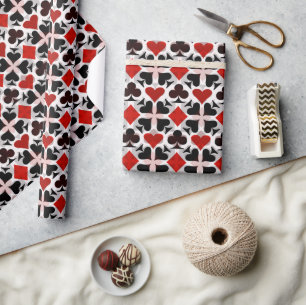 Red, Black & White Four Card Suit Icons Wrapping Paper