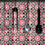 Red Black White Geometric Ethnic Kaleidoscopic Tile<br><div class="desc">Vibrant modern decorative tile design featuring a seamless pattern made of geometric shapes in red and black on a white background.</div>