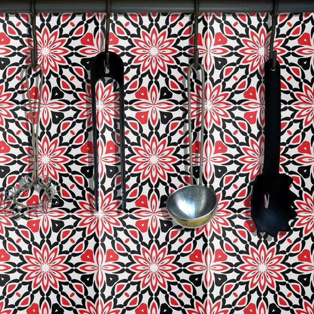 Red Black White Geometric Ethnic Kaleidoscopic Tile (Creator Uploaded)