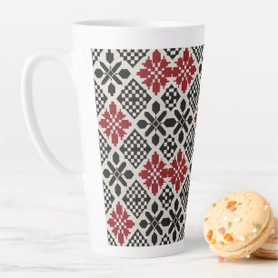 Red Black White Geometric Folk Pattern Coffee Mug
