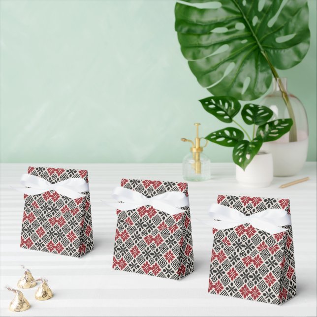 Red Black White Geometric Folk Pattern Favour Box (Multiple)