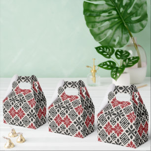 Red Black White Geometric Folk Pattern Favour Box