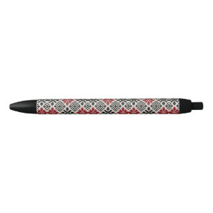 Red Black White Geometric Folk Pattern Ink Pen